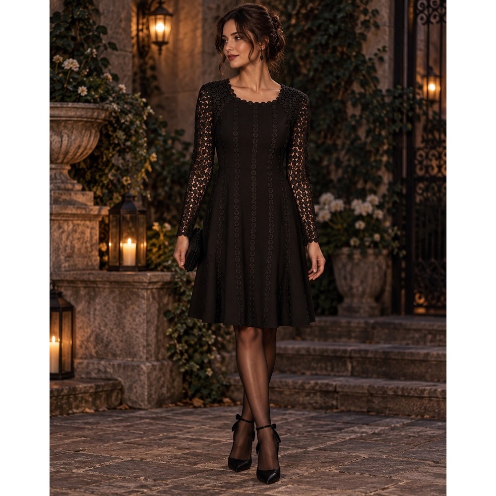 Antonio Melani Black Lace Fit & Flare Dress Size 6